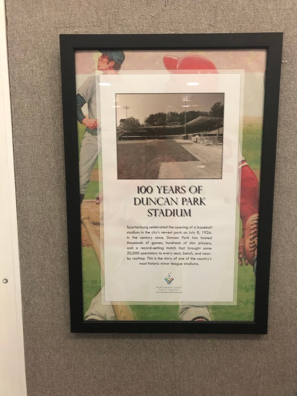 100 Years of Duncan Park Stadium display at Spartanburg County Library