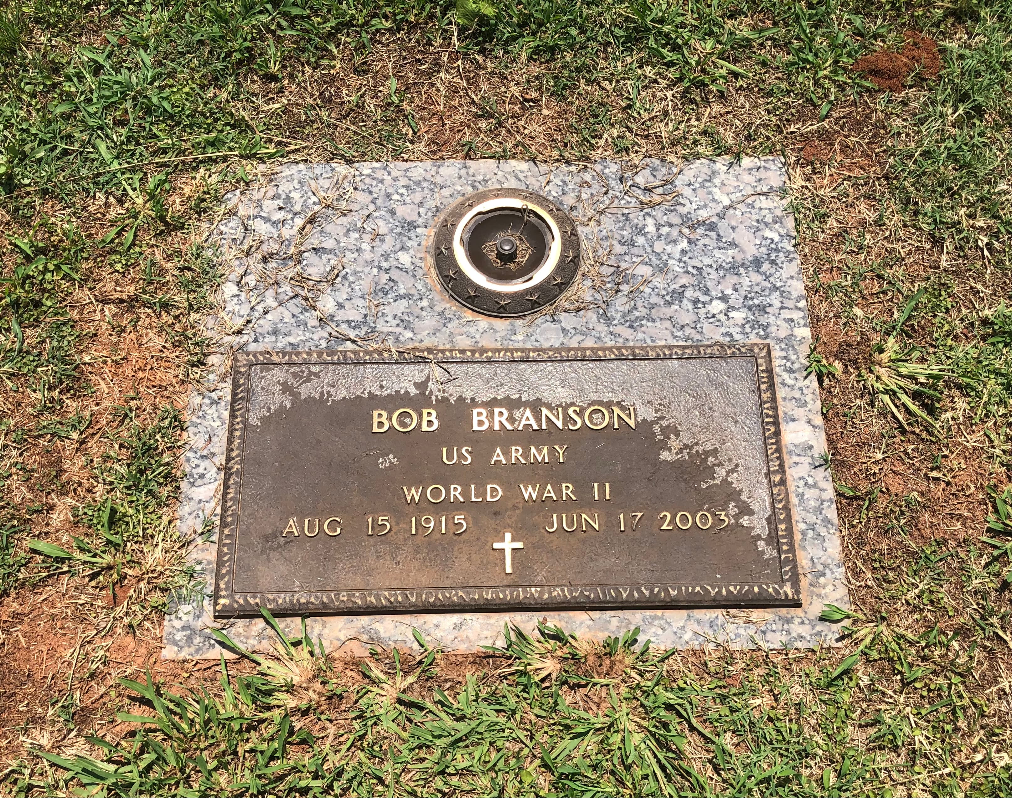 Bob Branson's headstone in Heritage Memorial Gardens just south of Spartanburg in Roebuck, SC